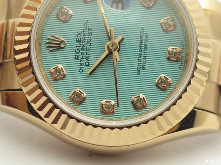MiroTime 0210 Flexible DateJust 28mm RG BP Maker Best Edition Ice Blue Diam Dial Fluted Bezel On RG Bracelet ETA 3444
